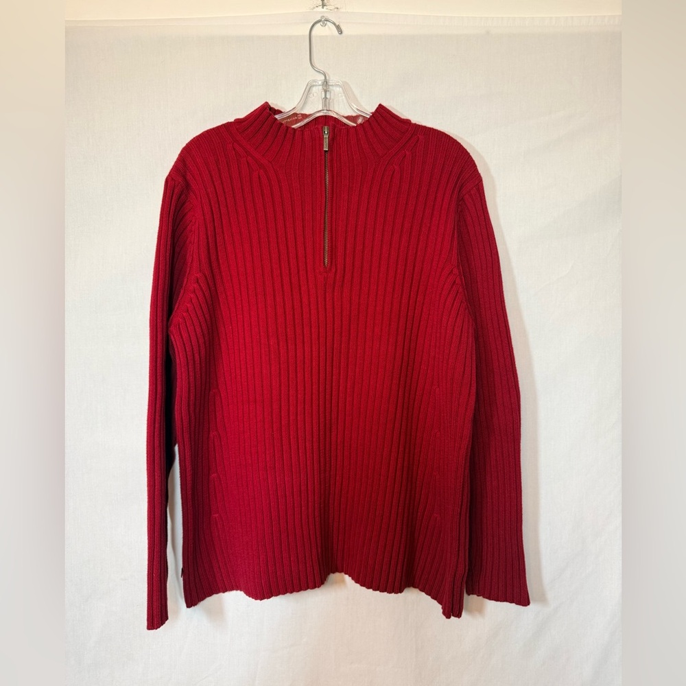 Ralph Lauren Ribbed Quarter‑Zip Sweater in Dark Red
